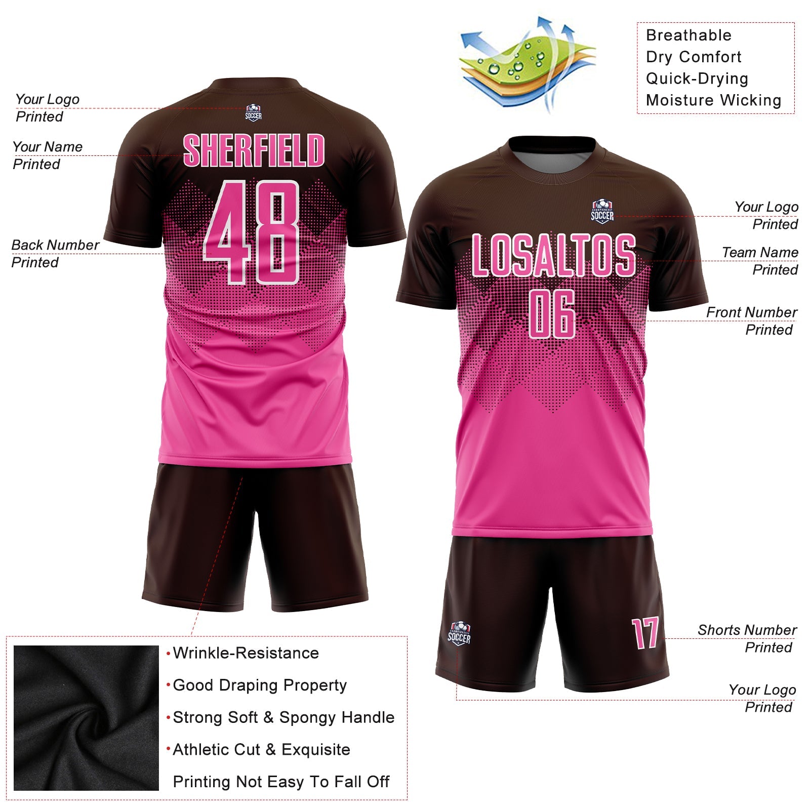 Custom Brown Pink-White Sublimation Soccer Uniform Jersey - Sky-Custom