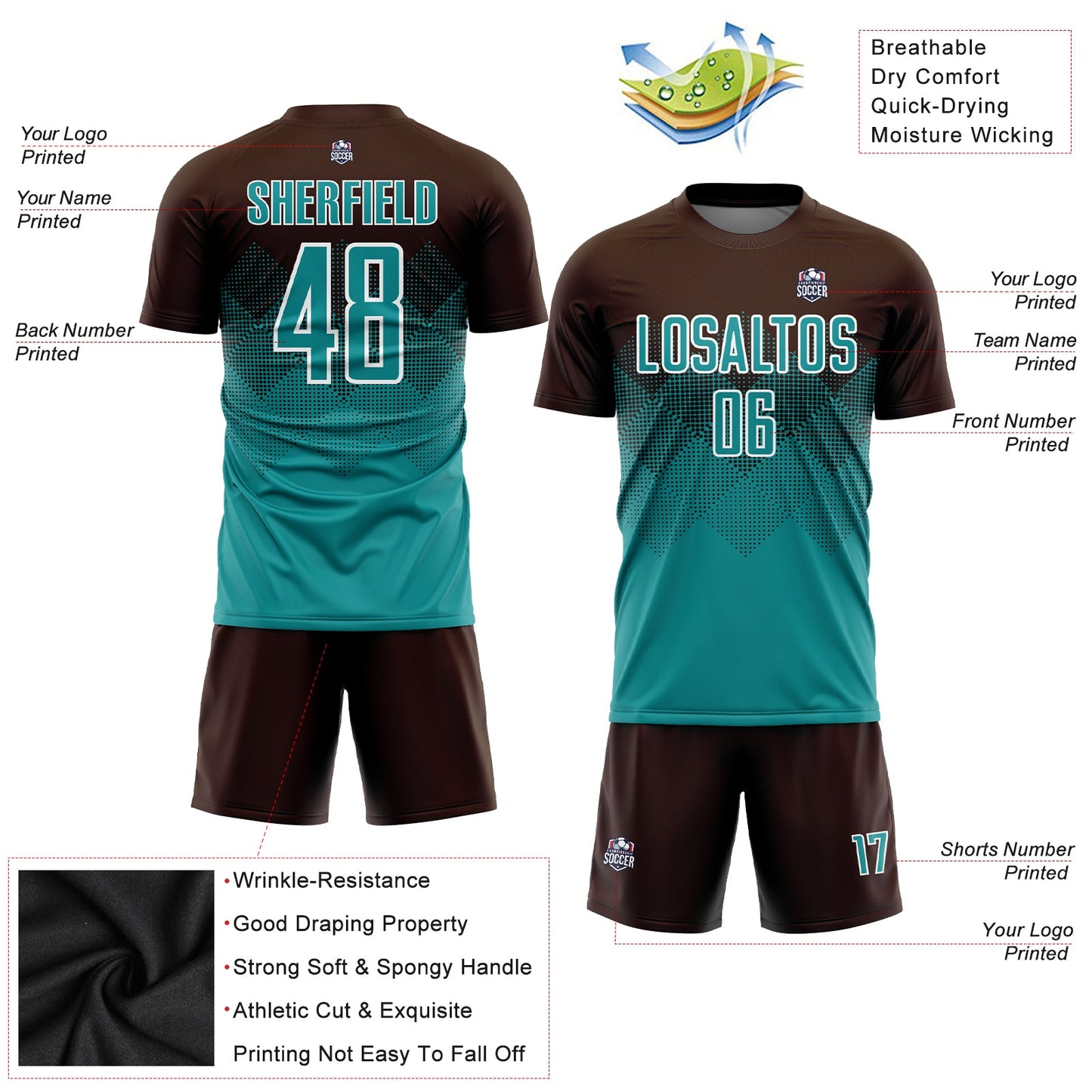 Custom Brown Teal-White Sublimation Soccer Uniform Jersey - Sky-Custom