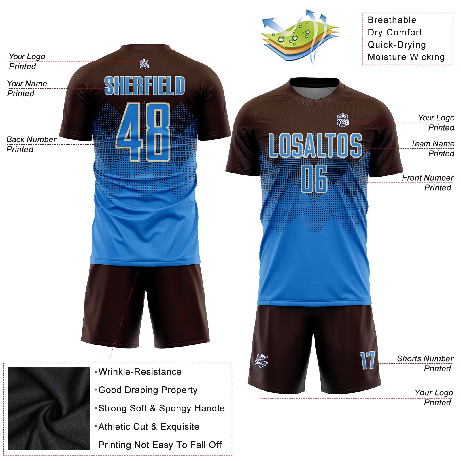 Custom Brown Powder Blue-Cream Sublimation Soccer Uniform Jersey - Sky-Custom