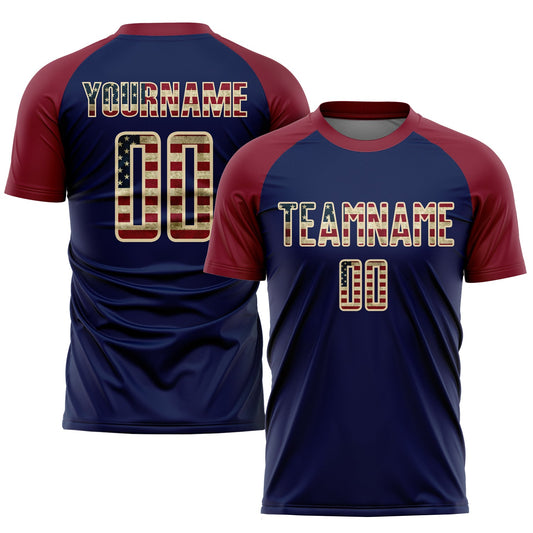 Custom Crimson Vintage USA Flag Navy-Cream Sublimation Soccer Uniform Jersey - Sky-Custom