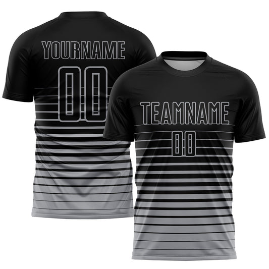 Custom Black Gray Pinstripe Fade Fashion Sublimation Soccer Uniform Jersey - Sky-Custom
