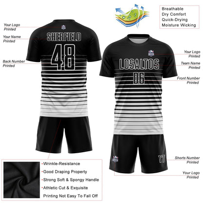 Custom Black White Pinstripe Fade Fashion Sublimation Soccer Uniform Jersey - Sky-Custom