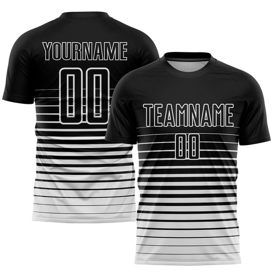 Custom Black White Pinstripe Fade Fashion Sublimation Soccer Uniform Jersey - Sky-Custom
