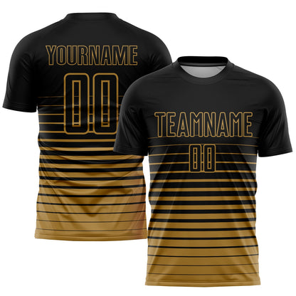Custom Black Old Gold Pinstripe Fade Fashion Sublimation Soccer Uniform Jersey - Sky-Custom