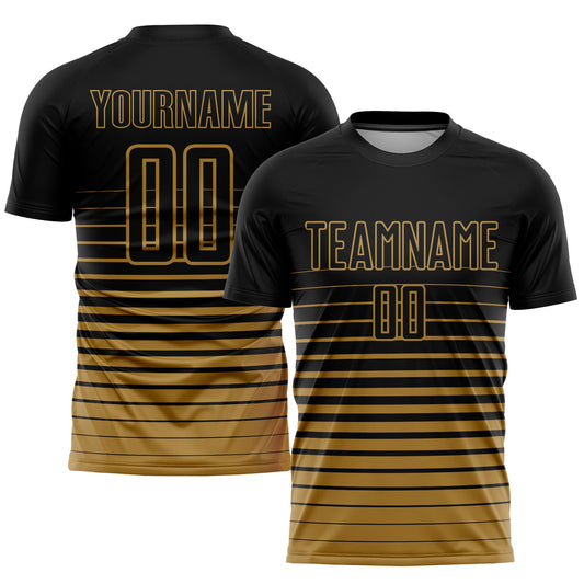 Custom Black Old Gold Pinstripe Fade Fashion Sublimation Soccer Uniform Jersey - Sky-Custom