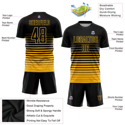 Custom Black Gold Pinstripe Fade Fashion Sublimation Soccer Uniform Jersey - Sky-Custom