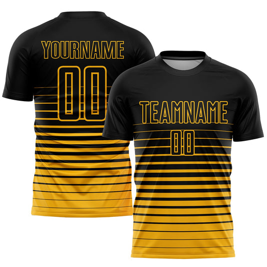 Custom Black Gold Pinstripe Fade Fashion Sublimation Soccer Uniform Jersey - Sky-Custom