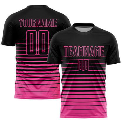 Custom Black Pink Pinstripe Fade Fashion Sublimation Soccer Uniform Jersey - Sky-Custom