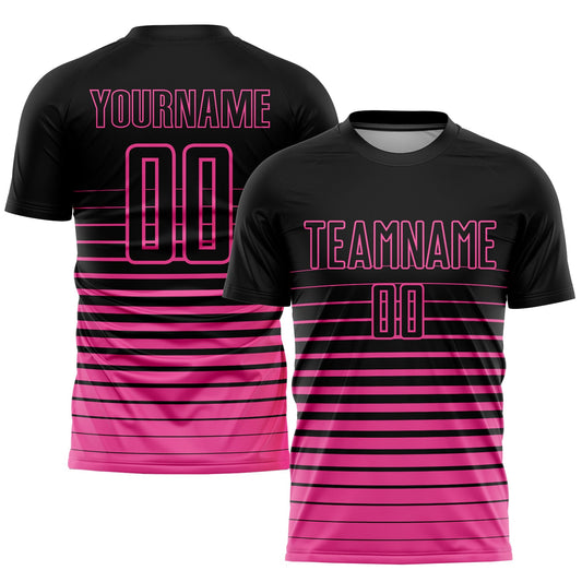 Custom Black Pink Pinstripe Fade Fashion Sublimation Soccer Uniform Jersey - Sky-Custom