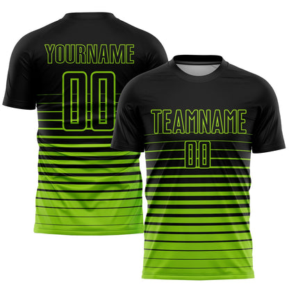 Custom Black Neon Green Pinstripe Fade Fashion Sublimation Soccer Uniform Jersey - Sky-Custom