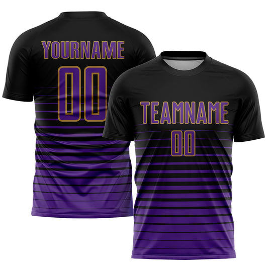 Custom Black Purple-Old Gold Pinstripe Fade Fashion Sublimation Soccer Uniform Jersey - Sky-Custom