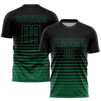 Custom Black Kelly Green Pinstripe Fade Fashion Sublimation Soccer Uniform Jersey - Sky-Custom