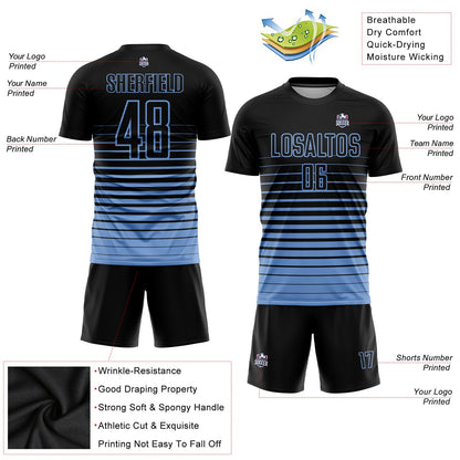 Custom Black Light Blue Pinstripe Fade Fashion Sublimation Soccer Uniform Jersey - Sky-Custom