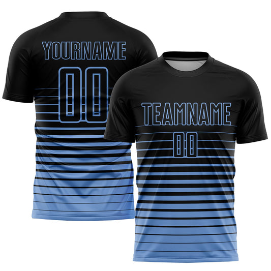 Custom Black Light Blue Pinstripe Fade Fashion Sublimation Soccer Uniform Jersey - Sky-Custom