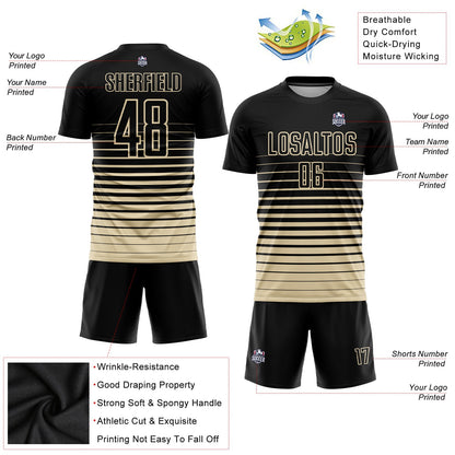 Custom Black Cream Pinstripe Fade Fashion Sublimation Soccer Uniform Jersey - Sky-Custom