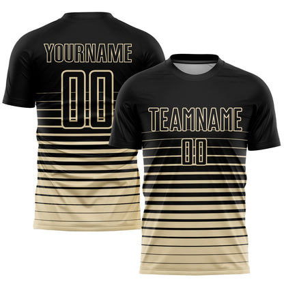 Custom Black Cream Pinstripe Fade Fashion Sublimation Soccer Uniform Jersey - Sky-Custom