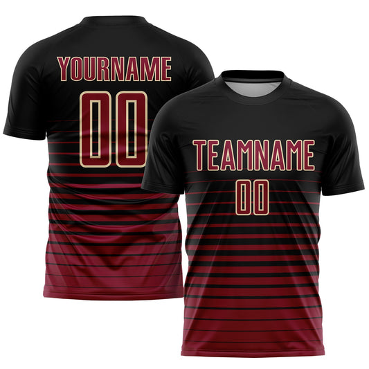 Custom Black Maroon-Cream Pinstripe Fade Fashion Sublimation Soccer Uniform Jersey - Sky-Custom