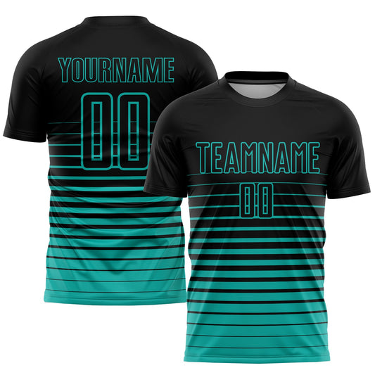 Custom Black Aqua Pinstripe Fade Fashion Sublimation Soccer Uniform Jersey - Sky-Custom