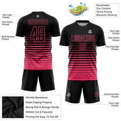 Custom Black Neon Pink Pinstripe Fade Fashion Sublimation Soccer Uniform Jersey - Sky-Custom
