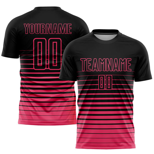 Custom Black Neon Pink Pinstripe Fade Fashion Sublimation Soccer Uniform Jersey - Sky-Custom