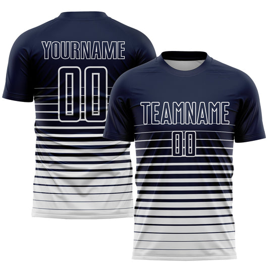 Custom Navy White Pinstripe Fade Fashion Sublimation Soccer Uniform Jersey - Sky-Custom
