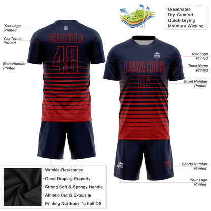 Custom Navy Red Pinstripe Fade Fashion Sublimation Soccer Uniform Jersey - Sky-Custom