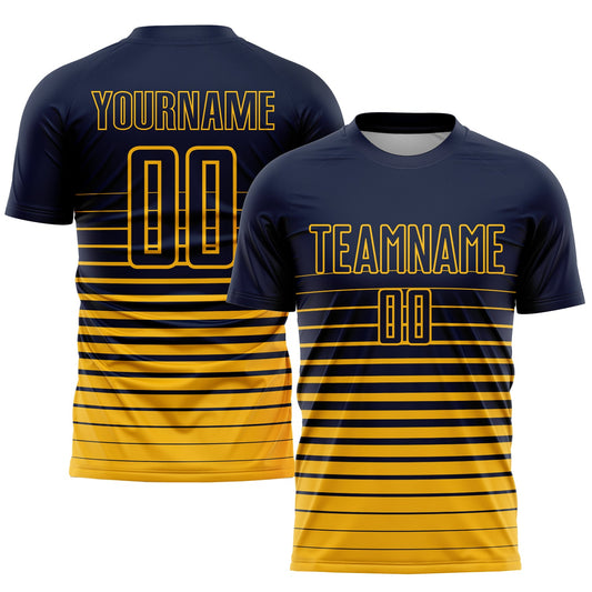 Custom Navy Gold Pinstripe Fade Fashion Sublimation Soccer Uniform Jersey - Sky-Custom