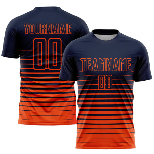 Custom Navy Orange Pinstripe Fade Fashion Sublimation Soccer Uniform Jersey - Sky-Custom