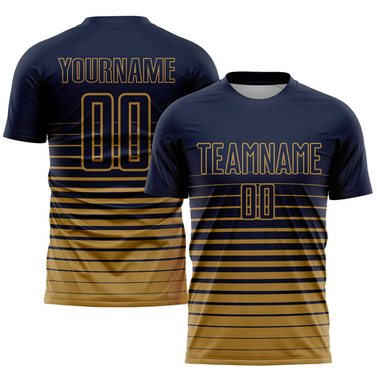 Custom Navy Old Gold Pinstripe Fade Fashion Sublimation Soccer Uniform Jersey - Sky-Custom
