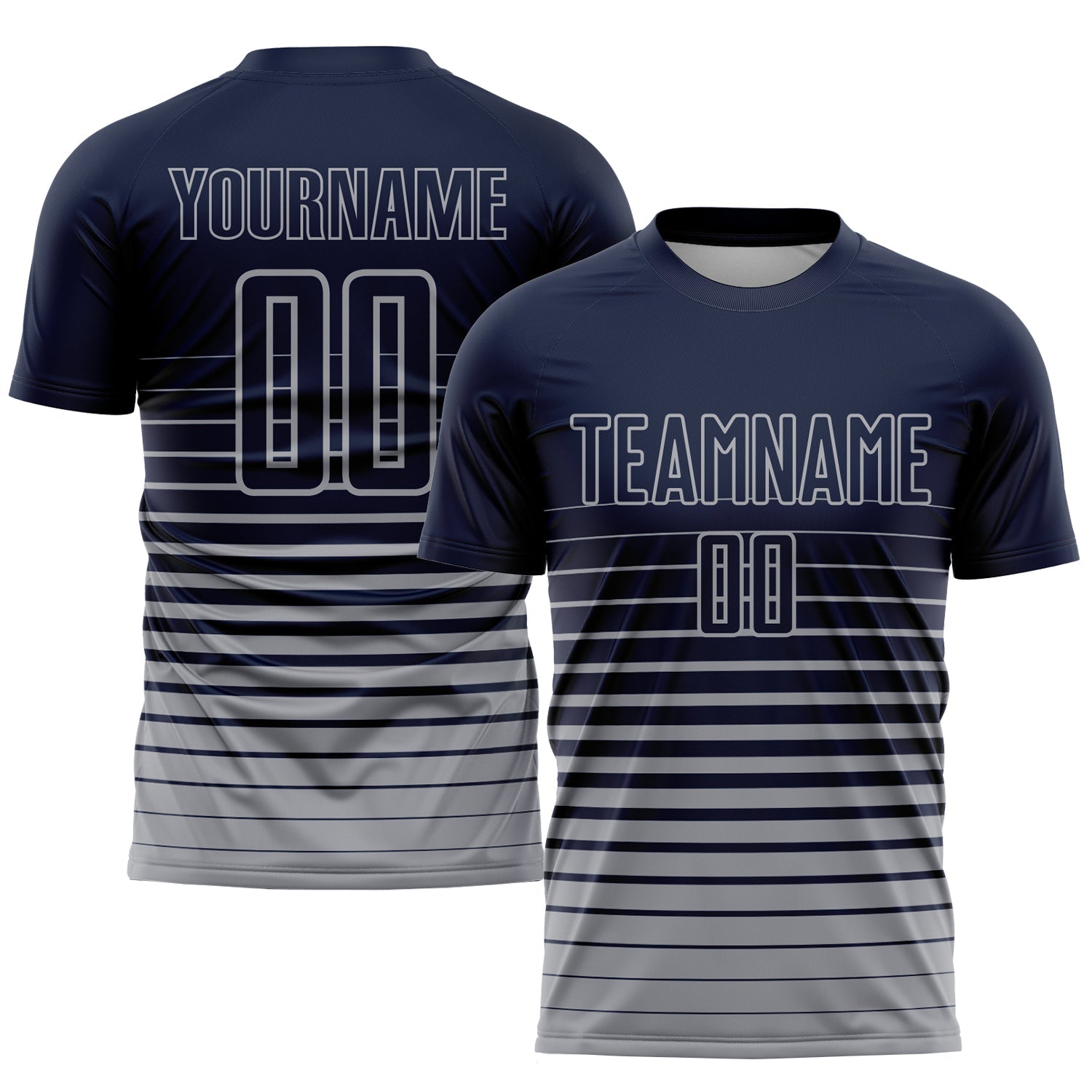 Custom Navy Gray Pinstripe Fade Fashion Sublimation Soccer Uniform Jersey - Sky-Custom