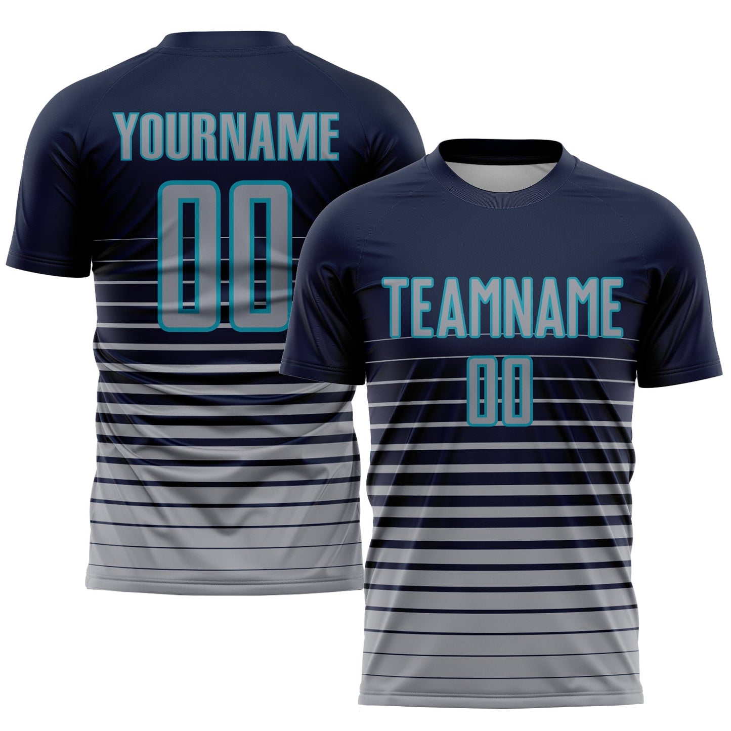 Custom Navy Gray-Teal Pinstripe Fade Fashion Sublimation Soccer Uniform Jersey - Sky-Custom