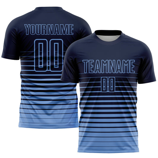 Custom Navy Light Blue Pinstripe Fade Fashion Sublimation Soccer Uniform Jersey - Sky-Custom