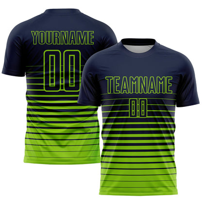 Custom Navy Neon Green Pinstripe Fade Fashion Sublimation Soccer Uniform Jersey - Sky-Custom