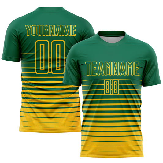 Custom Kelly Green Yellow Pinstripe Fade Fashion Sublimation Soccer Uniform Jersey - Sky-Custom