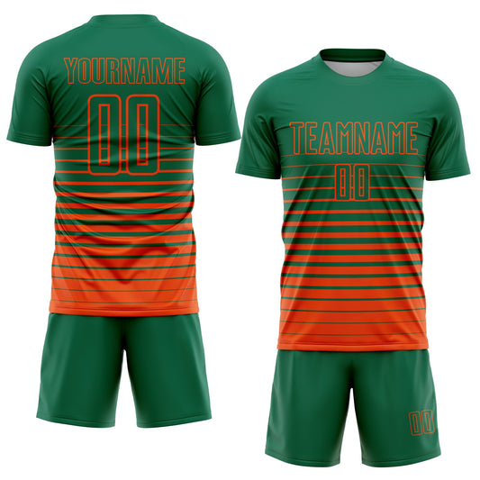 Custom Kelly Green Orange Pinstripe Fade Fashion Sublimation Soccer Uniform Jersey - Sky-Custom