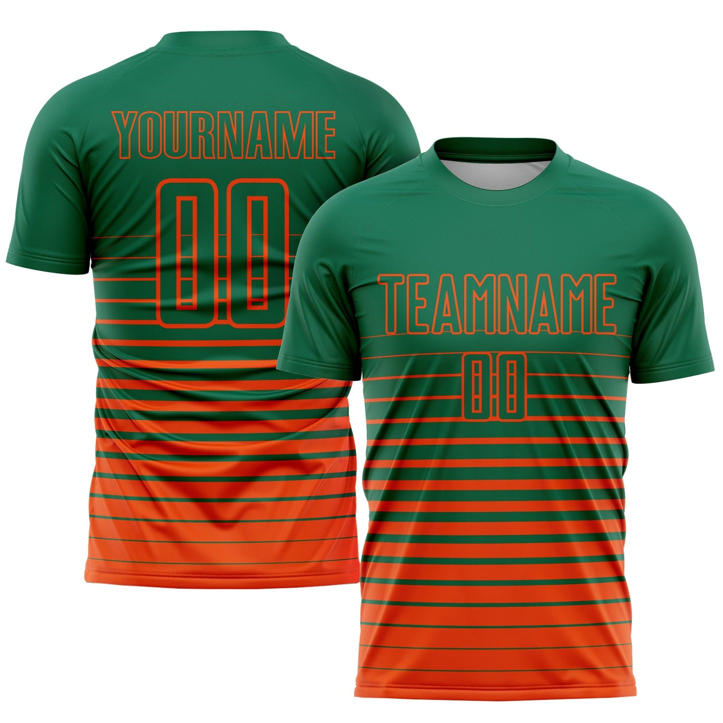 Custom Kelly Green Orange Pinstripe Fade Fashion Sublimation Soccer Uniform Jersey - Sky-Custom