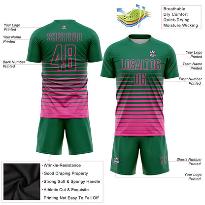 Custom Kelly Green Pink Pinstripe Fade Fashion Sublimation Soccer Uniform Jersey - Sky-Custom