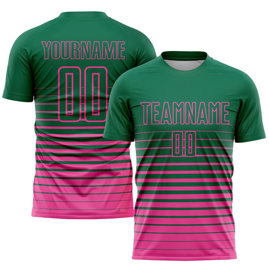 Custom Kelly Green Pink Pinstripe Fade Fashion Sublimation Soccer Uniform Jersey - Sky-Custom