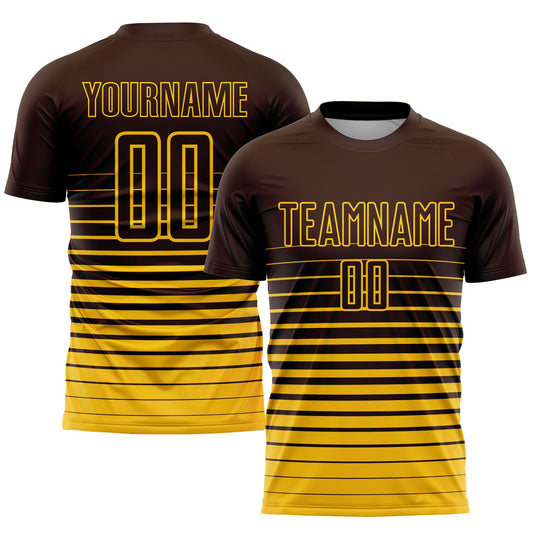 Custom Brown Yellow Pinstripe Fade Fashion Sublimation Soccer Uniform Jersey - Sky-Custom