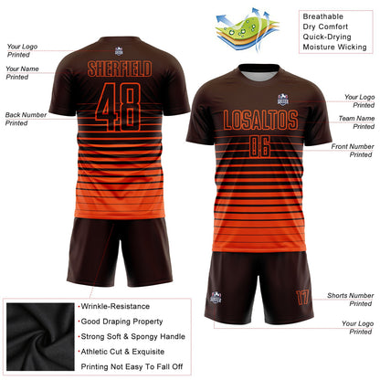 Custom Brown Orange Pinstripe Fade Fashion Sublimation Soccer Uniform Jersey - Sky-Custom