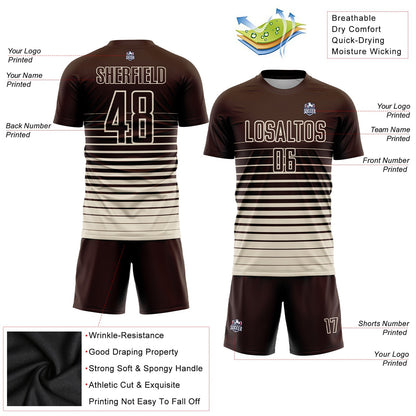 Custom Brown Cream Pinstripe Fade Fashion Sublimation Soccer Uniform Jersey - Sky-Custom