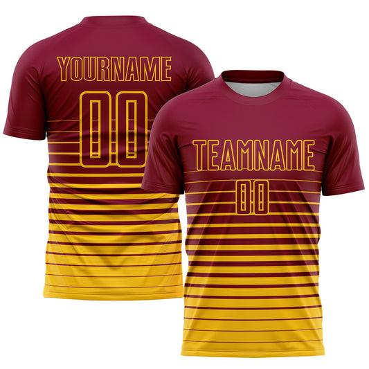 Custom Maroon Yellow Pinstripe Fade Fashion Sublimation Soccer Uniform Jersey - Sky-Custom