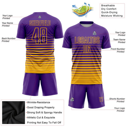 Custom Purple Gold Pinstripe Fade Fashion Sublimation Soccer Uniform Jersey - Sky-Custom