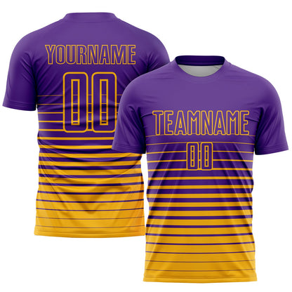 Custom Purple Gold Pinstripe Fade Fashion Sublimation Soccer Uniform Jersey - Sky-Custom