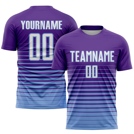 Custom Purple White-Light Blue Pinstripe Fade Fashion Sublimation Soccer Uniform Jersey - Sky-Custom