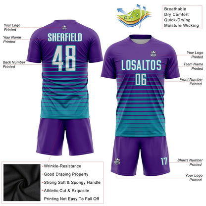 Custom Purple White-Teal Pinstripe Fade Fashion Sublimation Soccer Uniform Jersey - Sky-Custom