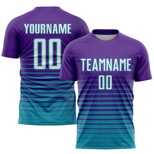 Custom Purple White-Teal Pinstripe Fade Fashion Sublimation Soccer Uniform Jersey - Sky-Custom