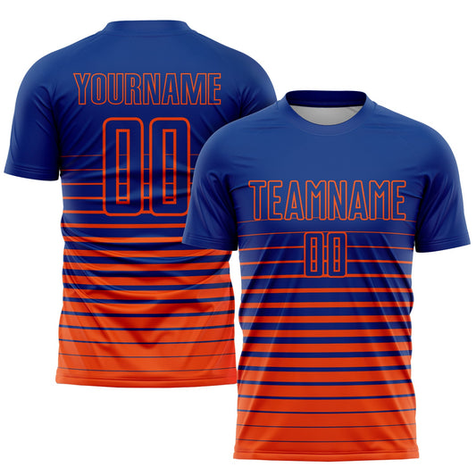 Custom Royal Orange Pinstripe Fade Fashion Sublimation Soccer Uniform Jersey - Sky-Custom