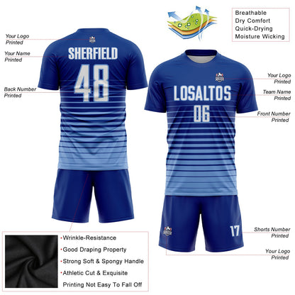 Custom Royal White-Light Blue Pinstripe Fade Fashion Sublimation Soccer Uniform Jersey - Sky-Custom