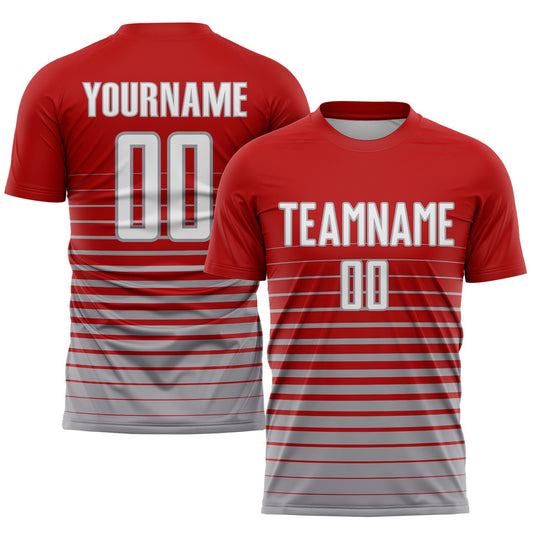 Custom Red White-Gray Pinstripe Fade Fashion Sublimation Soccer Uniform Jersey - Sky-Custom